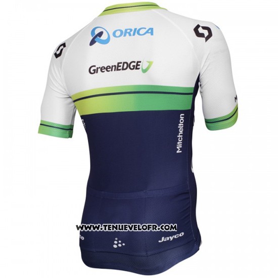 2015 Maillot Ciclismo Orica GreenEDGE Blanc et Bleu Manches Courtes et Cuissard